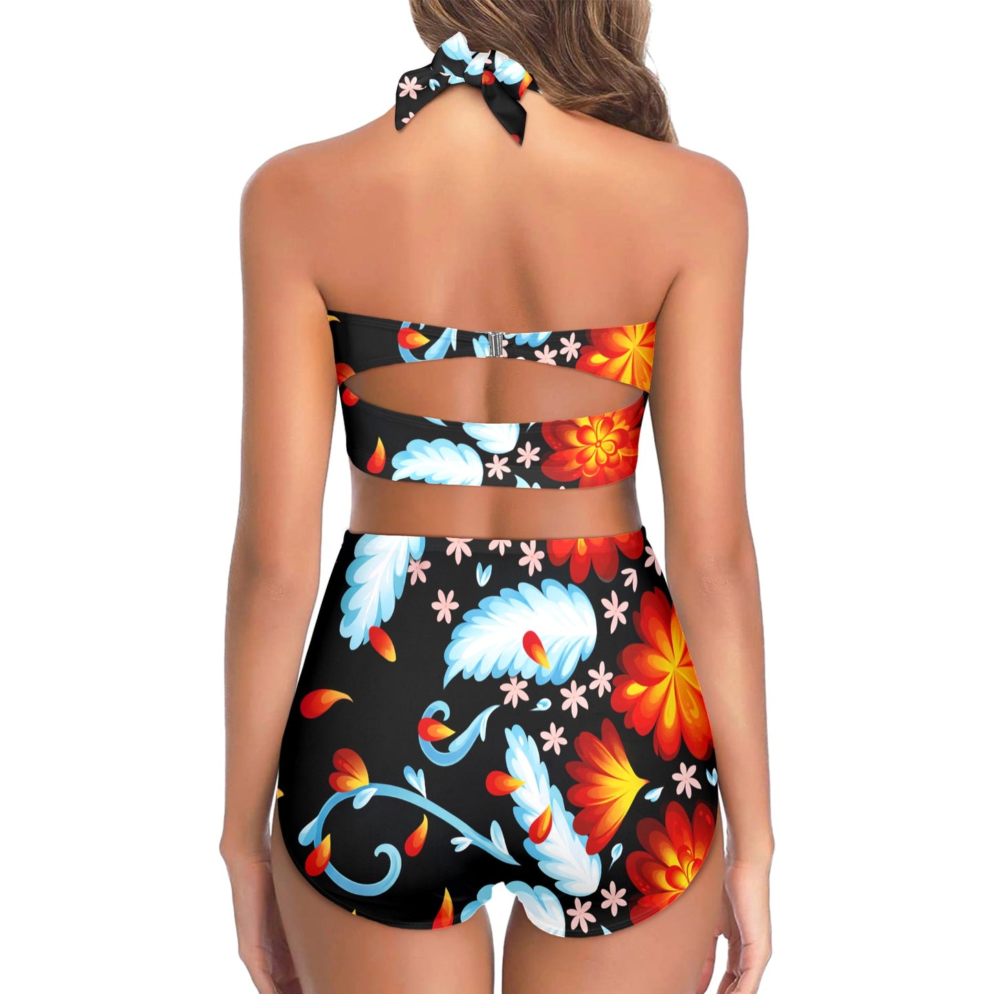 Fire Kiss Two Piece Swimsuit Women's Halter Neck Gather Chest Bikini Swimsuit