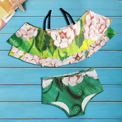 Peonies Cascade Women's Ruffle Off Shoulder Bikini Swimsuit