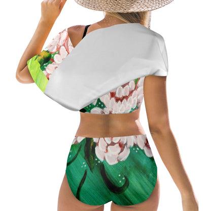 Peonies Cascade Women's Ruffle Off Shoulder Bikini Swimsuit