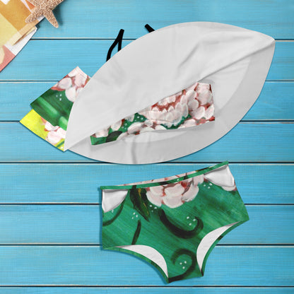 Peonies Cascade Women's Ruffle Off Shoulder Bikini Swimsuit