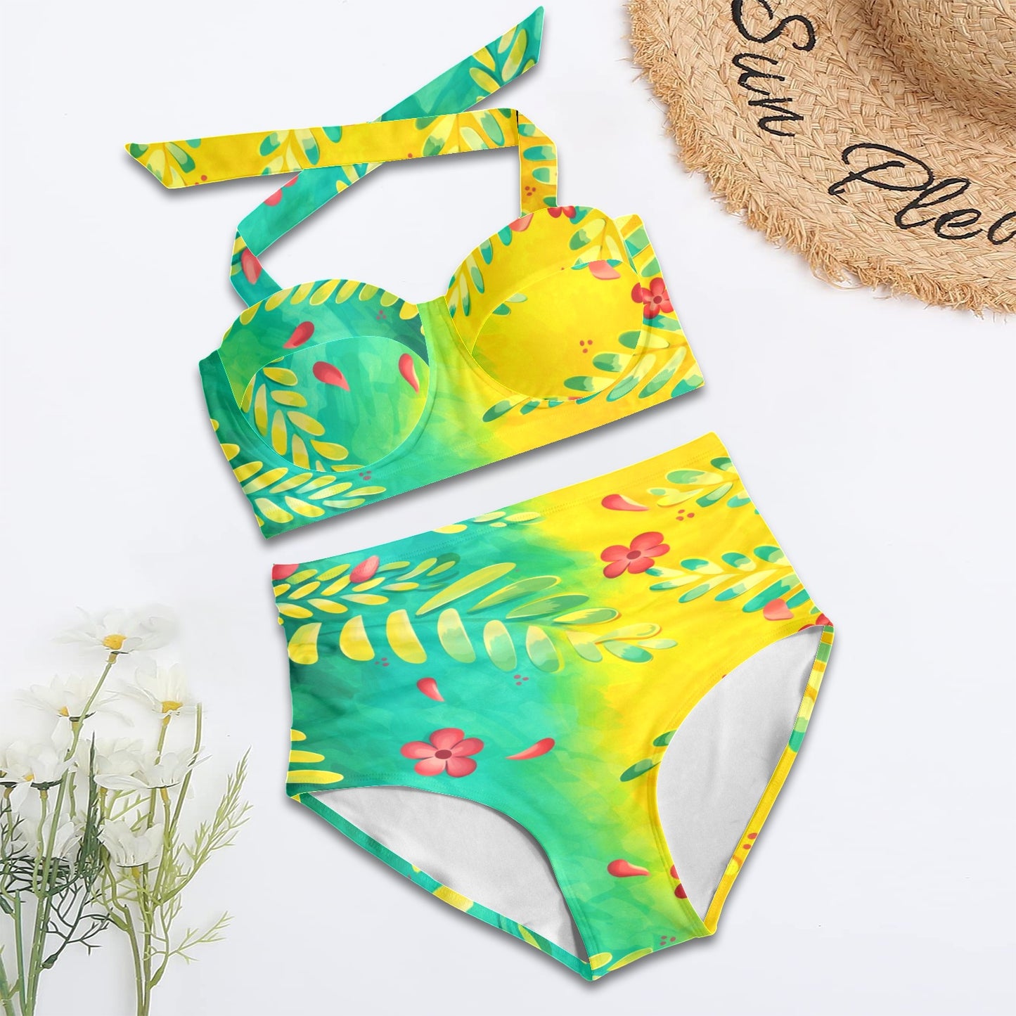 Emerald Horizon Two-piece swimsuit Women's Halter Neck Gather Chest Bikini Swimsuit