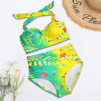 Emerald Horizon Two-piece swimsuit Women's Halter Neck Gather Chest Bikini Swimsuit