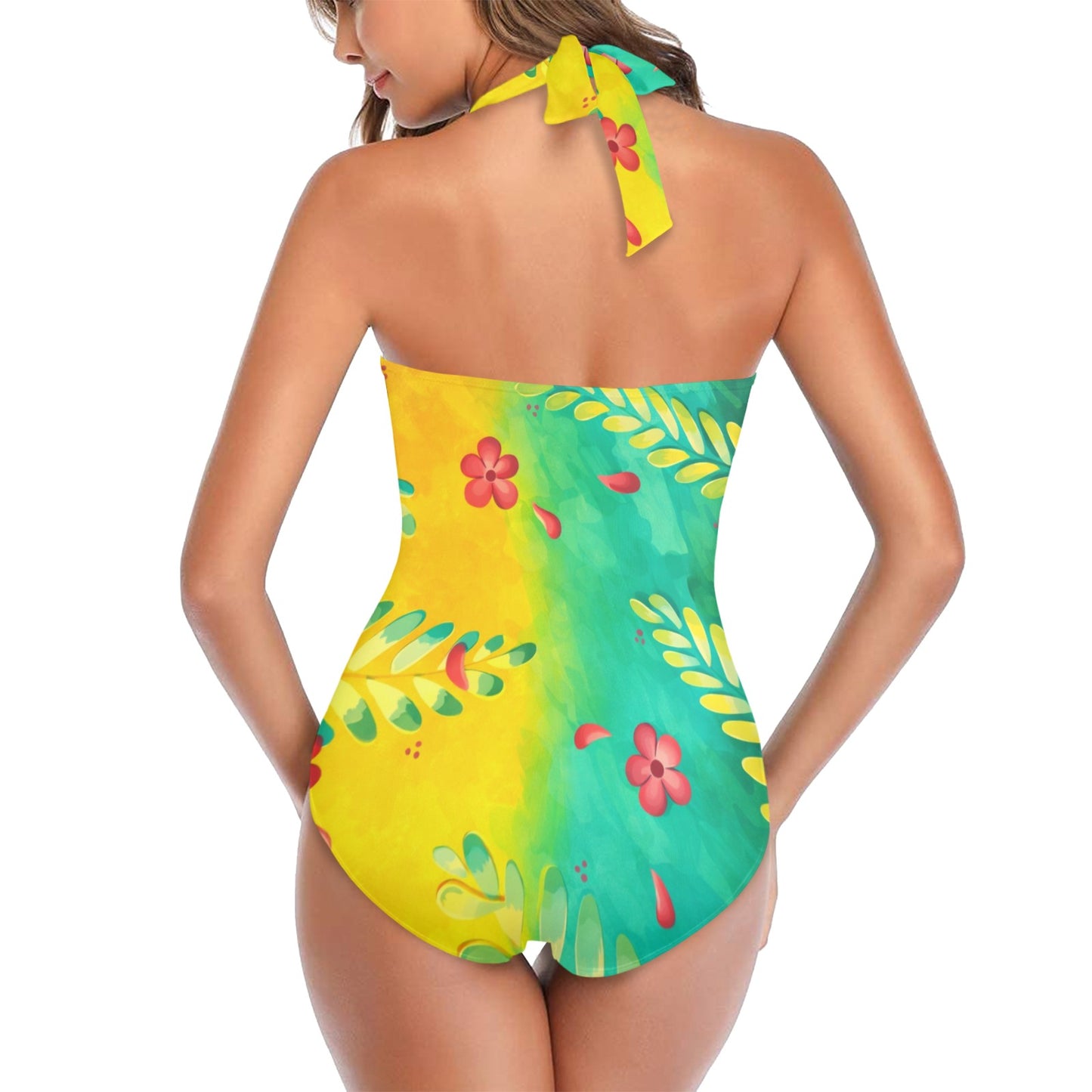 Emerald Horizon One Piece Women's Halter Neck Gather Chest Swimsuit
